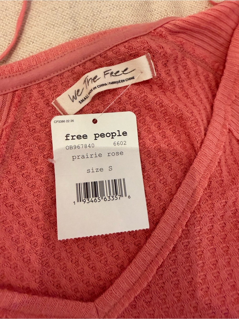 Free People Santa Clara Thermal Sweater, Prairie Rose, NWT, Small.